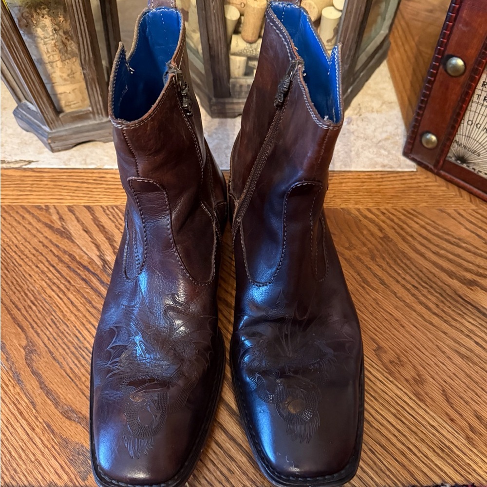Mark Nason Brown Leather Cowboy Boots with Blue Interior